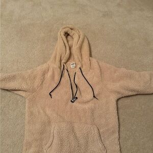 Tan fluffy quarter zip up hoodie from Pink